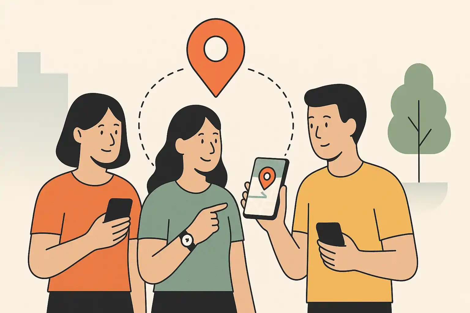 A group of friends is coordinating via an online map.