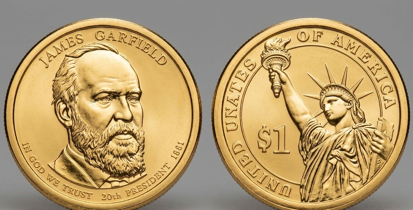 Close-up of 1881 gold dollar coin